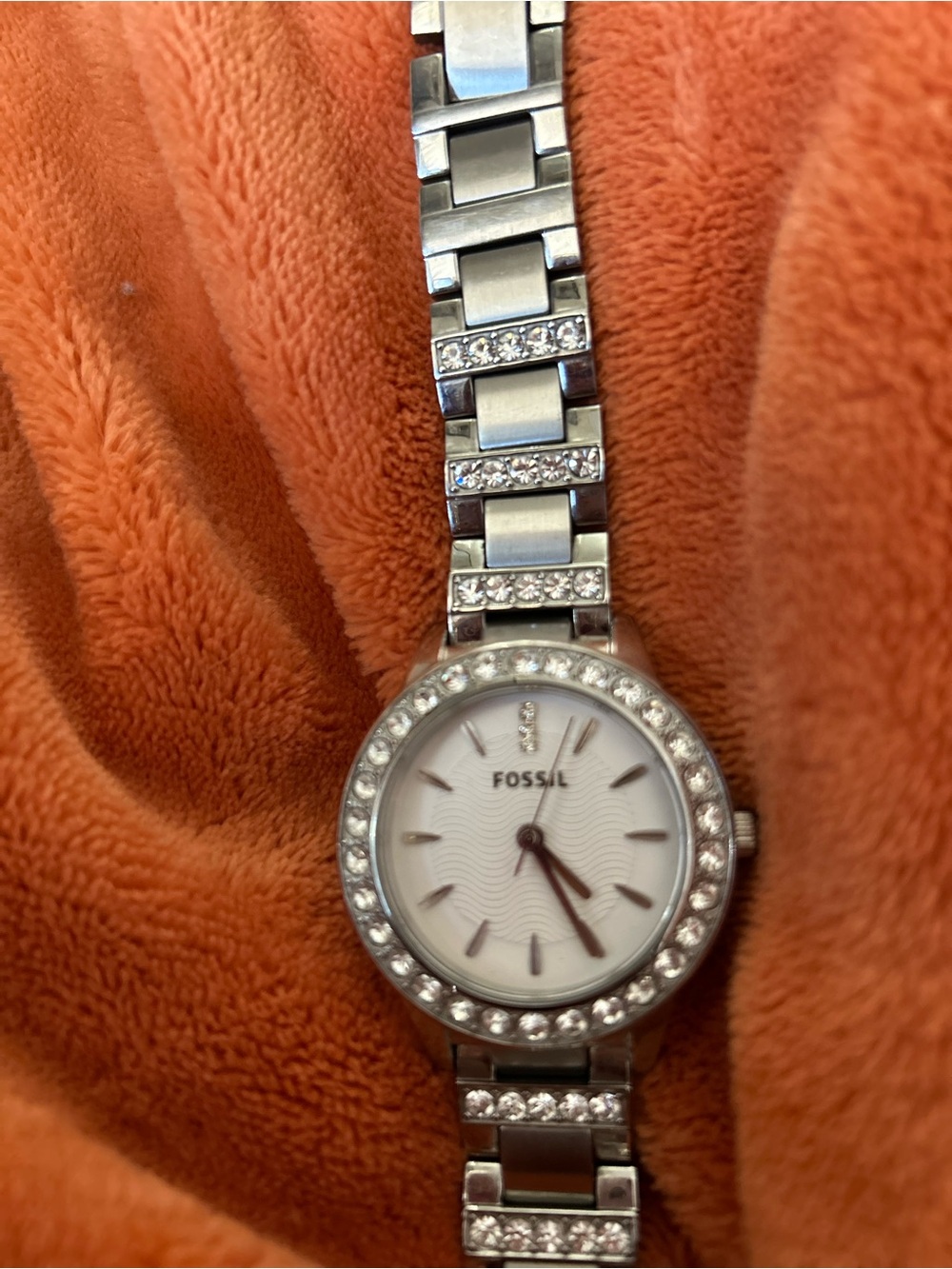 Fossil Women's Silver Watch with Crystal Accents and White Dial